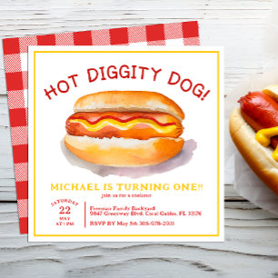 Waterverf Hot Dog Verjaardagsuitnodiging - Kinder Kaart