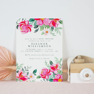Waterverf "Hot Pink" Floral Baby shower Kaart