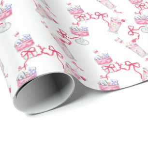 Waterverf Hot Pink Mahjong Cocktails Cadeaupapier