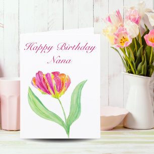 Waterverf Hot Pink Tulip Birthday Nana Kaart