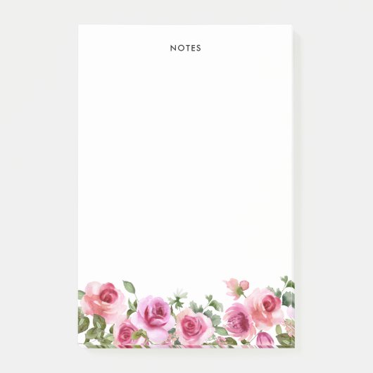 Waterverf Hot Roze Roos Bloemen Gepersonaliseerde  Post-it® Notes (Voorkant)