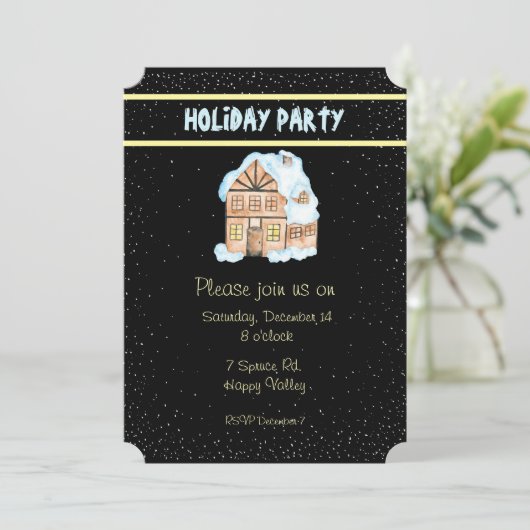 Waterverf House Holiday Party Uitnodiging (Staand voorkant)