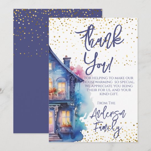 Waterverf Housewarming Party Bedankkaart (Voorkant / Achterkant)