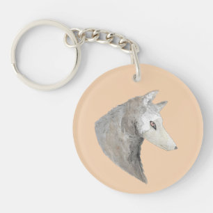 Waterverf houtwolf sleutelhanger