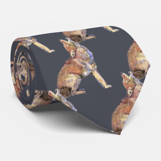 Waterverf Howling Coyote Bruin Staal Blauw Grijs Stropdas (Opgerold)