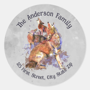 Waterverf Howling Coyote Pack Wildlife Animal Art Ronde Sticker