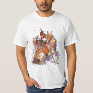 Waterverf Howling Coyotes Animal Natuur Art T-Shi T-shirt