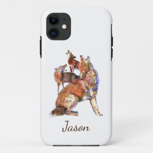 Waterverf Howling Coyotes Animal Natuur Custom iPhone 11 Hoesje