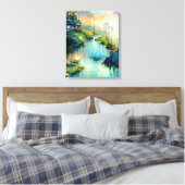 Waterverf Huis bij het River Poster Canvas Afdruk (Insitu (Slaapkamer))