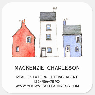 Waterverf Huis Huis Huis Vastgoed Verhuur Agent Vierkante Sticker