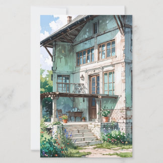waterverf huis illustratiekaart