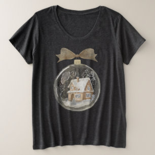 Waterverf huis in het Wereldbol van Snow Grote Maat T-shirt