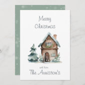 Waterverf Huis Kerst Kaart (Voorkant / Achterkant)