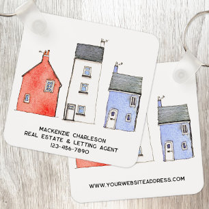 Waterverf Huis Makelaar Promotie Sleutelhanger