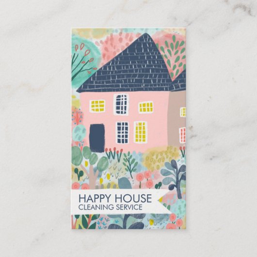 Waterverf Huis Reiniging Yardwork Tuin QR Code Visitekaartje (Voorkant)