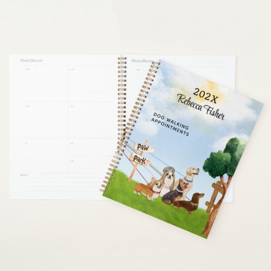 Waterverf Huisdier Zitten, Hond Wandelen, Grooming Planner (Display)