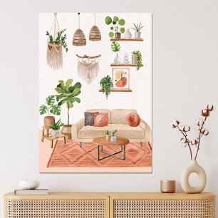 Waterverf Huisplanten in Boheemse stijl huis Canvas Afdruk