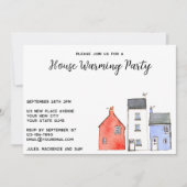 Waterverf Huizen Huis Warming Party Kaart (Voorkant)
