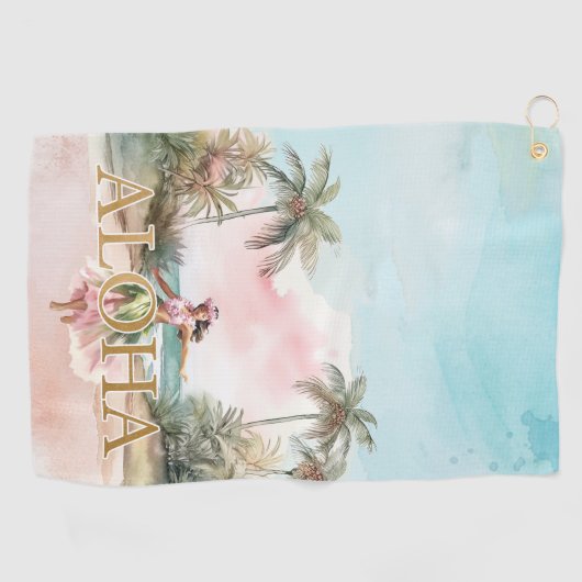Waterverf Hula Meisje Aloha Hawaii Golfhanddoek (Horizontaal)