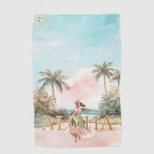 Waterverf Hula Meisje Aloha Hawaii Golfhanddoek (Voorkant)