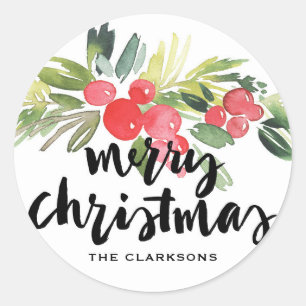 Waterverf Hulst Borstel Calligrafie Prettig Kerstf Ronde Sticker