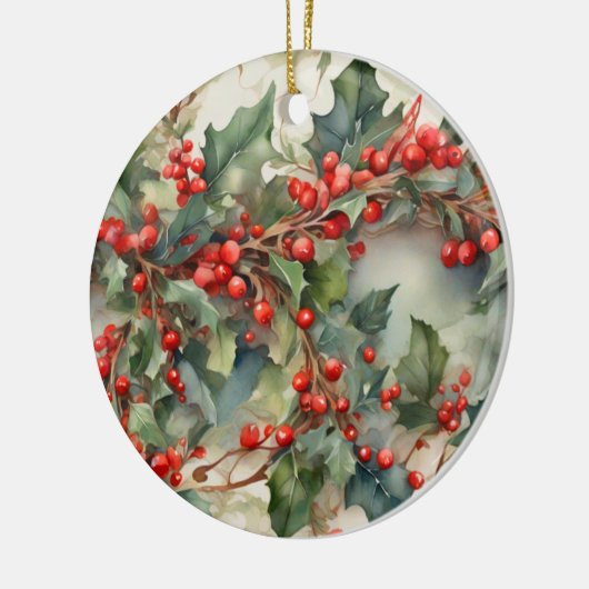 waterverf hulstbessen bladeren keramisch ornament (Links)