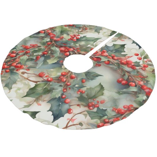 waterverf hulstbessen bladeren kerstboom rok (Gekanteld)