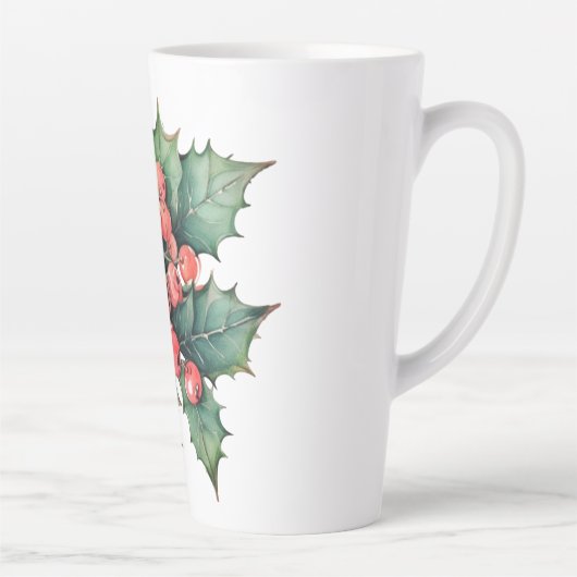  waterverf hulstbessen bladeren latte mok (Rechts)