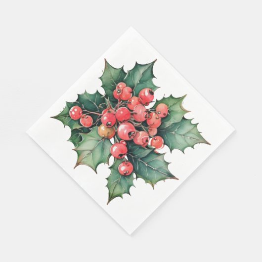 waterverf hulstbessen bladeren servet (Hoek)