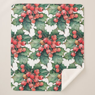  waterverf hulstbessen bladeren sherpa deken