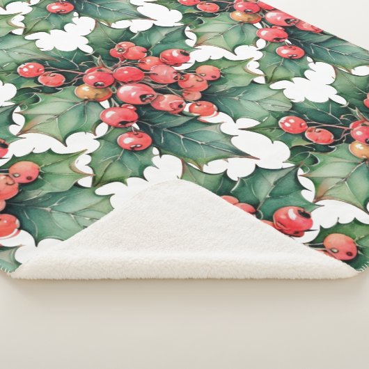 waterverf hulstbessen bladeren sherpa deken (3/4)