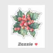  waterverf hulstbessen bladeren sticker (Vel)