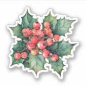  waterverf hulstbessen bladeren sticker (Voorkant)