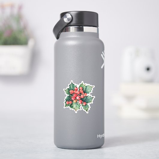  waterverf hulstbessen bladeren sticker (HydroFlask)