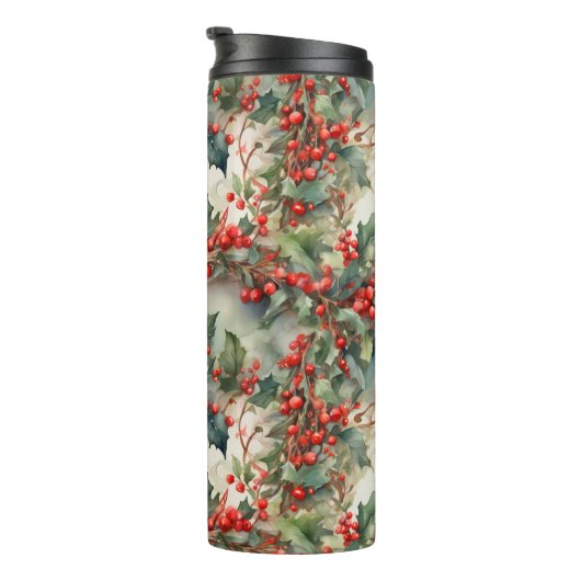  waterverf hulstbessen bladeren thermosbeker (Geroteerd rechts)