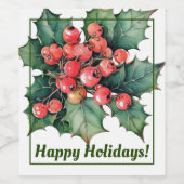  waterverf hulstbessen bladeren wijn etiket (Enkel label)