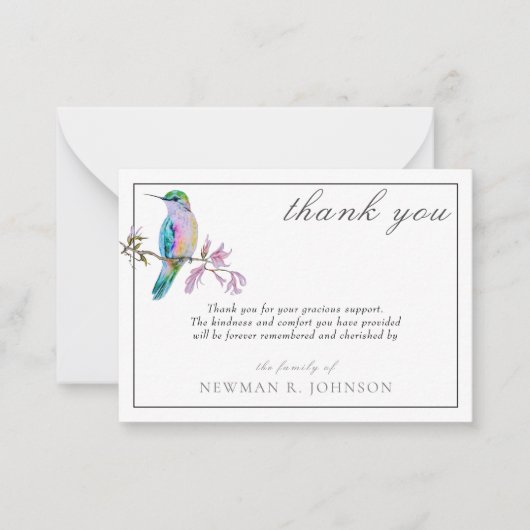 Waterverf  Hummingbird Memorial Dank u Notitiekaartje (Voorkant)