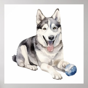 Waterverf Husky Dog Poster