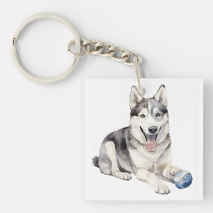 Waterverf Husky Dog Sleutelhanger
