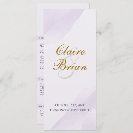 Waterverf huwelijksprogramma, Lavendel plat progra Programma (Voorkant / Achterkant)