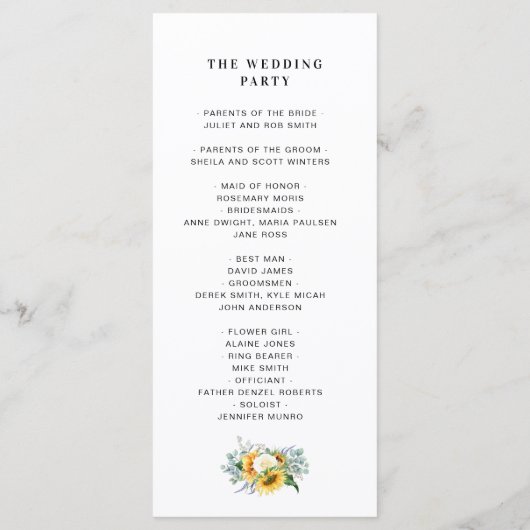 waterverf - huwelijksprogramma zonnebloem - eucaly programma (Achterkant)