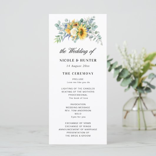 waterverf - huwelijksprogramma zonnebloem - eucaly programma (Staand voorkant)