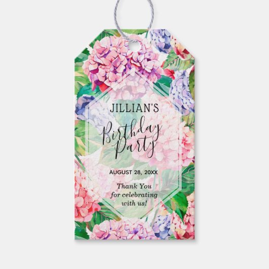 Waterverf Hydrangea Bloem Bruidsdouche Cadeaulabel (Voorkant)