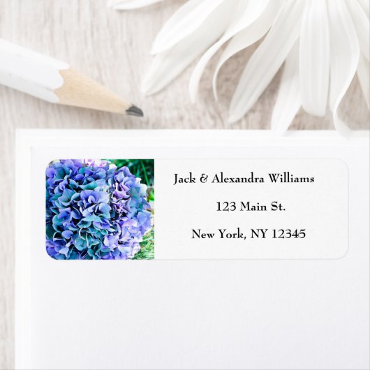 Waterverf Hydrangea Blue Floral retouradres Etiket (Insitu)