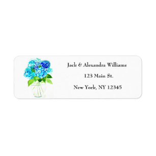 Waterverf Hydrangea Blue Floral retouradres Etiket
