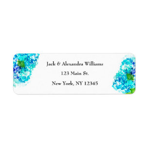 Waterverf Hydrangea Blue Floral retouradres Etiket