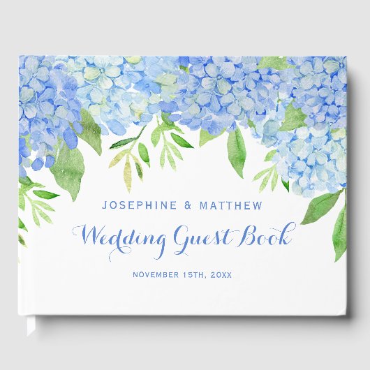 Waterverf Hydrangea Blue Floral Wedding Gastenboek (Voorkant)