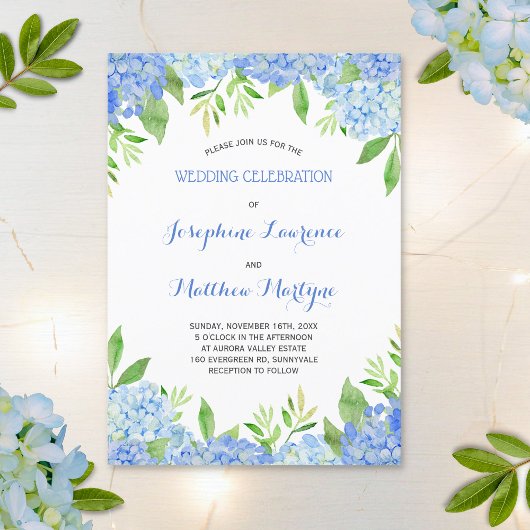 Waterverf Hydrangea Blue Floral Wedding Kaart