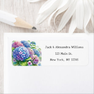 Waterverf Hydrangea Blue Flowers retouradres Etiket