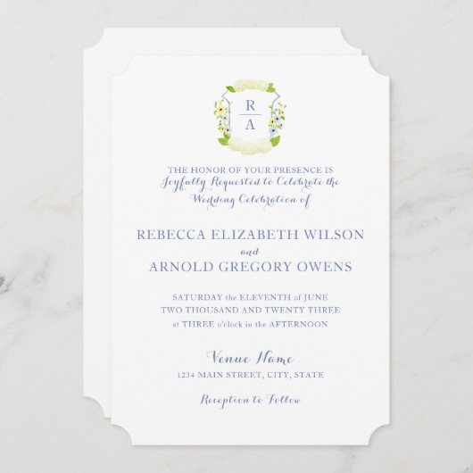 Waterverf Hydrangea Crest bruiloft uitnodiging (Voorkant / Achterkant)